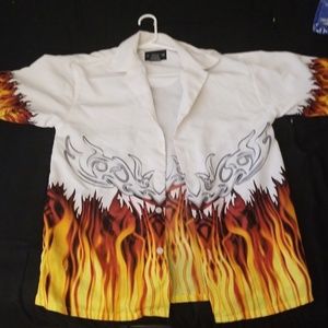 No Boundaries white  men's shirt with flames